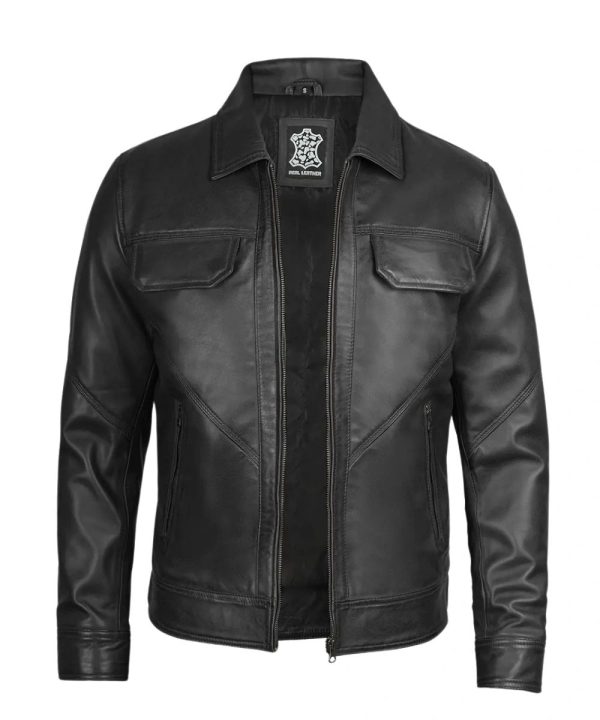 Mens Black Classic Harrington Real Leather Jacket