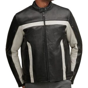 Mens Black Distressed Leather Moto Biker Jacket
