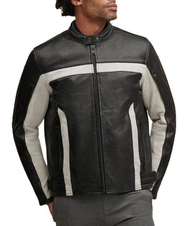 Mens Black Distressed Leather Moto Biker Jacket