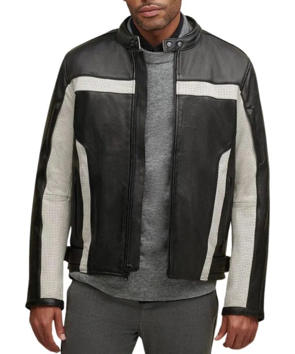 Mens Black Distressed Moto Biker Leather Jacket