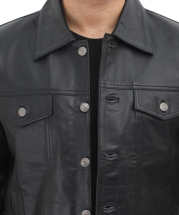 Mens Black Fernando Leather Trucker Jacket