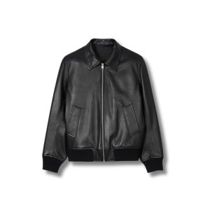 Mens Black Shining Plain Leather Jacket