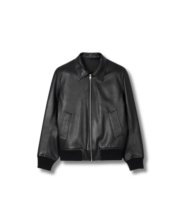 Mens Black Shining Plain Leather Jacket