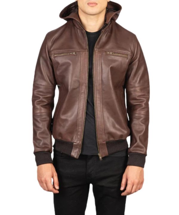 Mens Bouncer Biz Biker Brown Hooded Leather Jacket