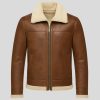 Mens Brown Leather Aviator Shearling Jacket