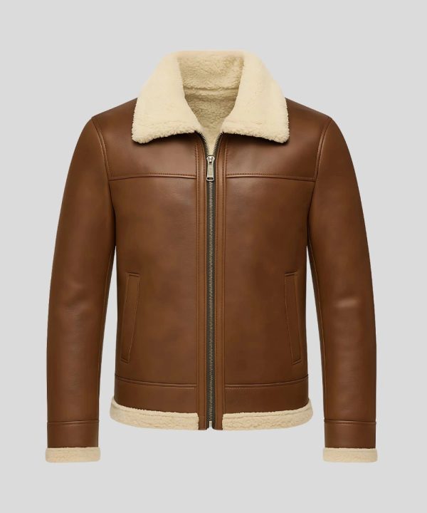 Mens Brown Leather Aviator Shearling Jacket