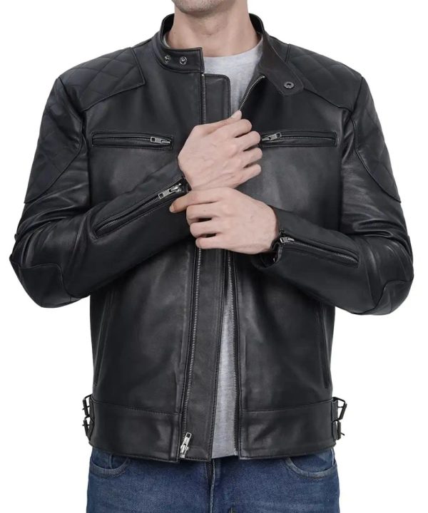 Mens Cafe Racer Black Leather Jacket