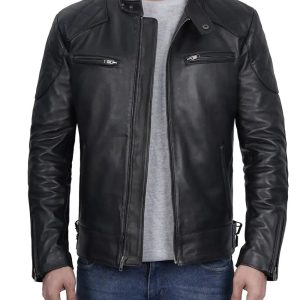 Mens Cafe Racer Leather Jacket Black