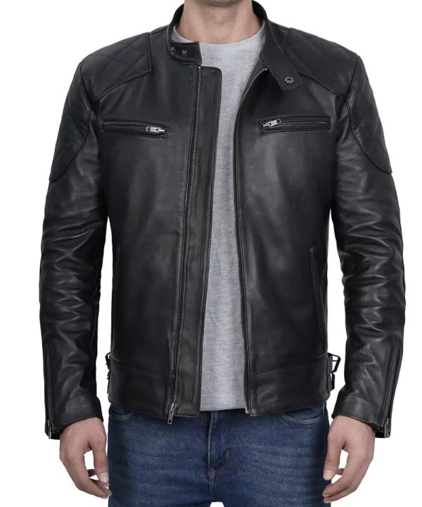 Mens Cafe Racer Leather Jacket Black