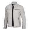 Mens Cafe Racer Leather Jacket Off White Grey Wax