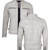 Mens Cafe Racer Off White Grey Wax Leather Jacket