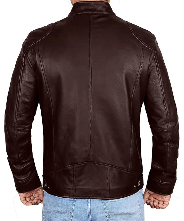 Mens Cafe Racer Real Leather Biker Bomber Jacket Brown