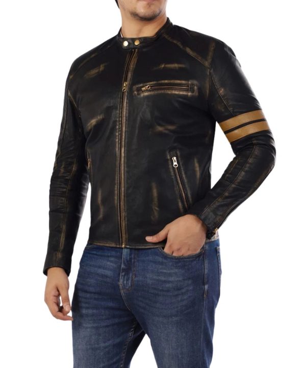 Mens Cafe Racer Vintage Black Genuine Lambskin Leather Jacket