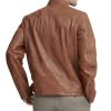 Mens Classic FRYE Leather Cafe Racer Jacket In Chocolate Brown
