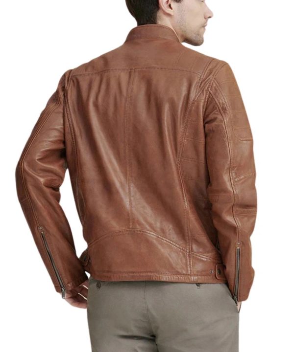 Mens Classic FRYE Leather Cafe Racer Jacket In Chocolate Brown