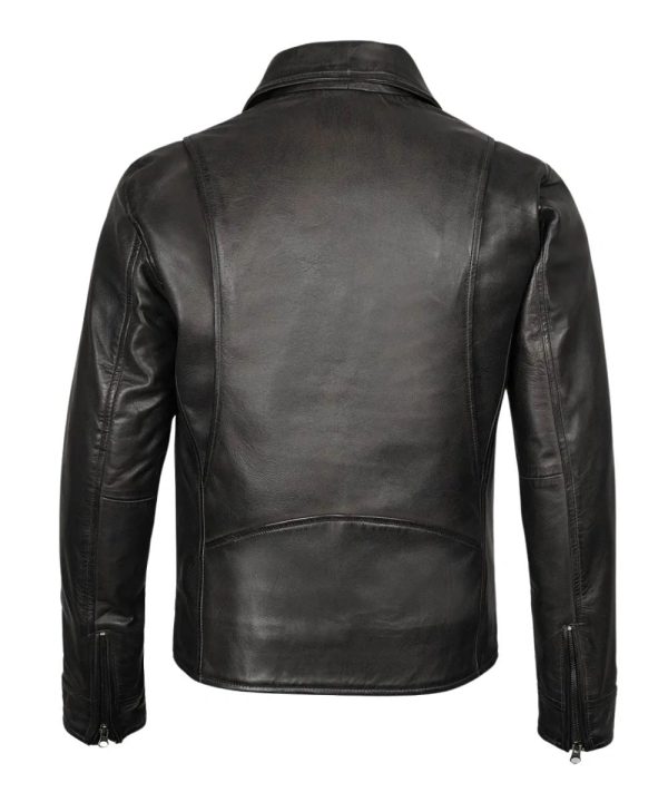 Mens Classic Leather Jacket with Shirt Style Collar Black