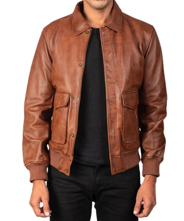 Mens Coffmen A2 Leather Bomber Jacket Brown