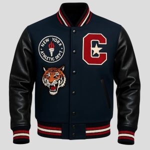 Mens College Bomber Varsity Jacket Black & Navy