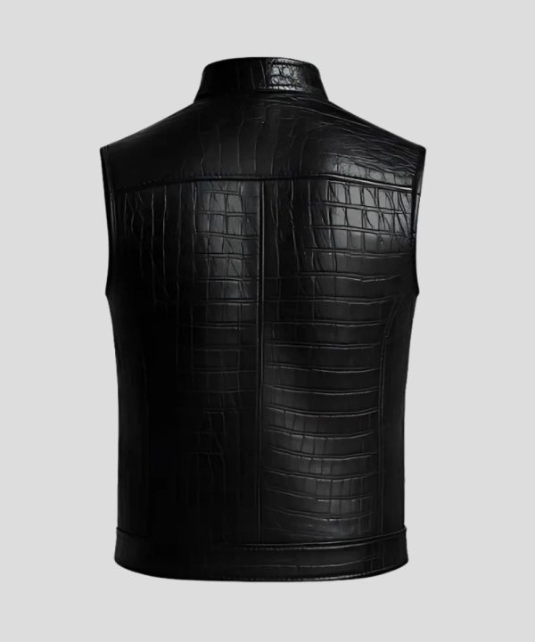 Mens Crocodile Black Leather Vest