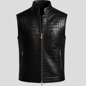 Mens Crocodile Leather Black Vest