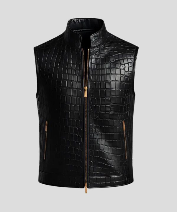 Mens Crocodile Leather Black Vest