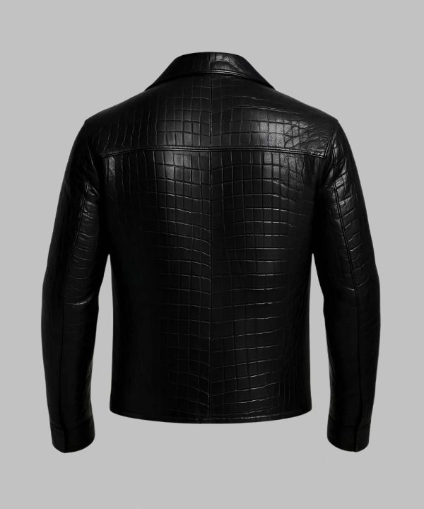 Mens Crocodile Pattern Black Leather Jacket