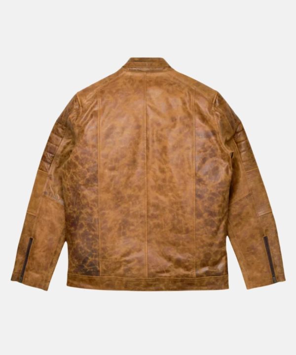 Mens Distressed Cafe Racer Genuine Leather Biker Bomber Light Brown Jacket