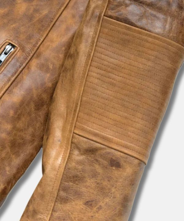 Mens Distressed Cafe Racer Light Brown Genuine Leather  Biker Bomber  Jacket