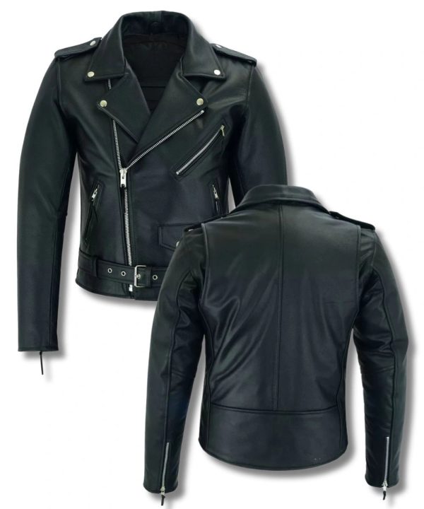 Mens Distressed Motorcycle Leather Jacket Black