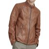 Mens FRYE Classic Leather Cafe Racer Jacket Chocolate Brown