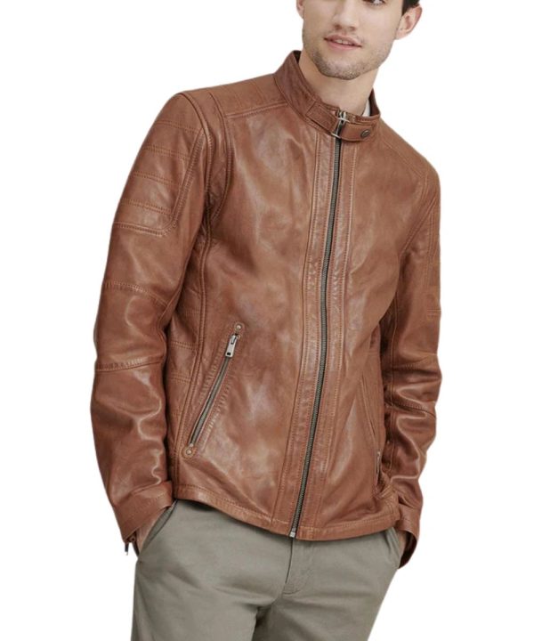 Mens FRYE Classic Leather Cafe Racer Jacket Chocolate Brown