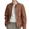 Mens FRYE Classic Leather Cafe Racer Jacket In Chocolate Brown