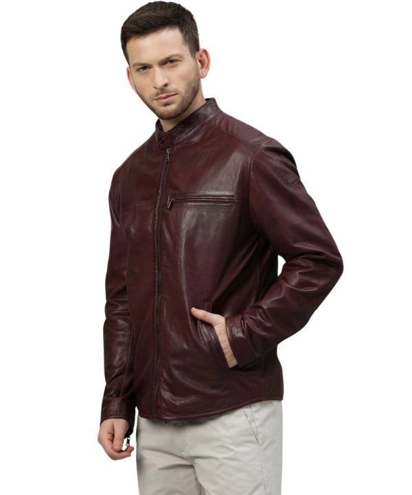 Mens Genuine Lambskin Leather Bomber Jacket Maroon