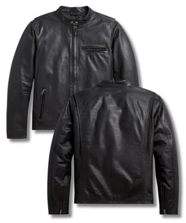 Mens Harley Davidson Black Cafe Racer Leather Bomber Jacket