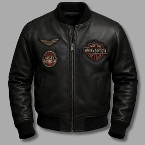 Mens Harley Davidson Embroidery Eagle Design Leather Jacket