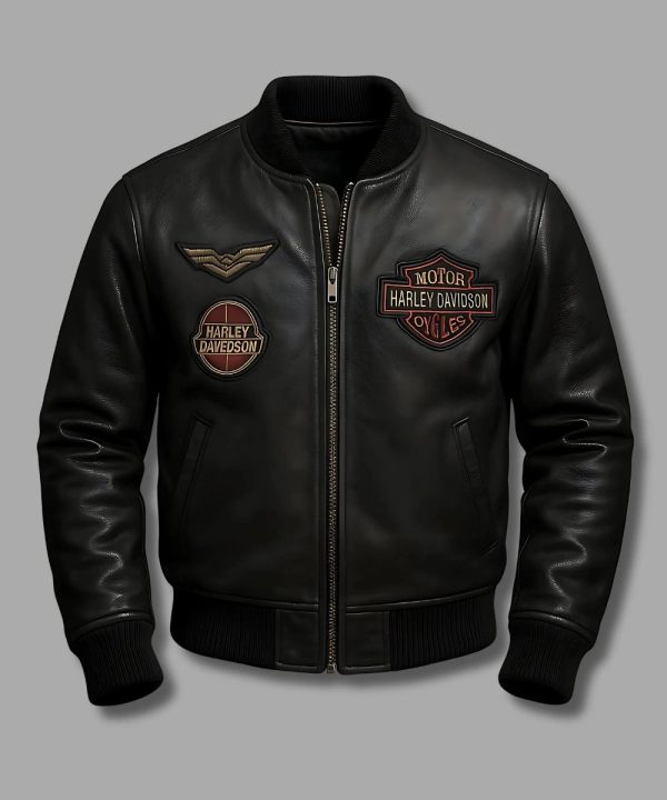 Mens Harley Davidson Embroidery Eagle Design Leather Jacket