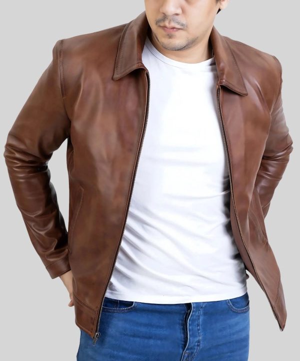 Mens Harrington Collar Genuine Leather Jacket