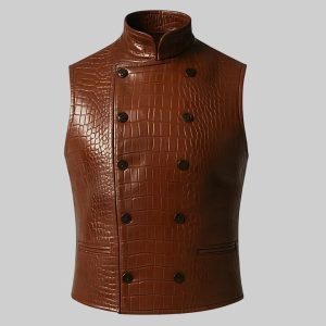 Mens Leather Alligator Pattern Double Breasted Vest