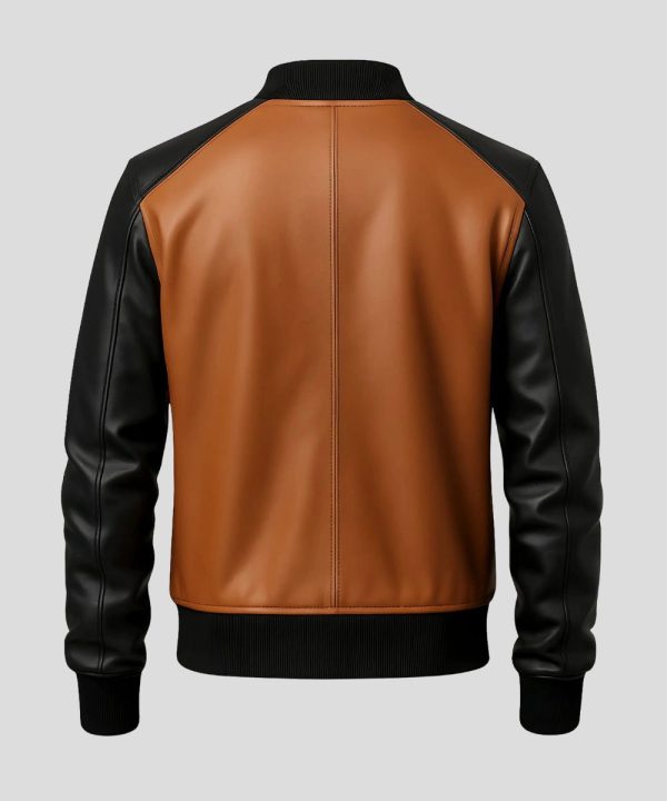 Mens Leather Bomber Jacket Brown And Black