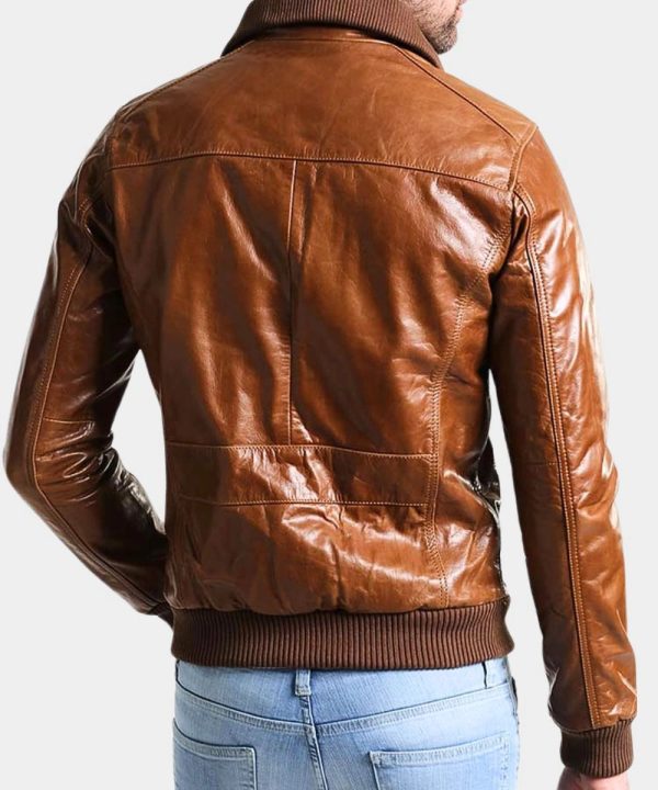 Mens Leather Shining Brown Bomber Jacket