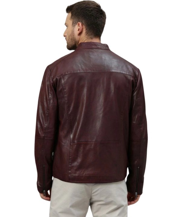 Mens Maroon Genuine Lambskin Leather Bomber Jacket