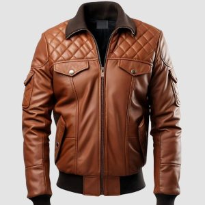 Mens Moto Brown Leather Bomber Jacket