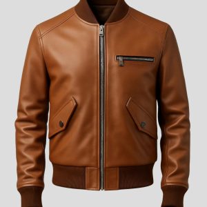 Mens Motorcycle Biker Brown Leather Jacket
