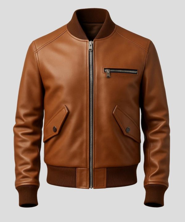 Mens Motorcycle Biker Brown Leather Jacket