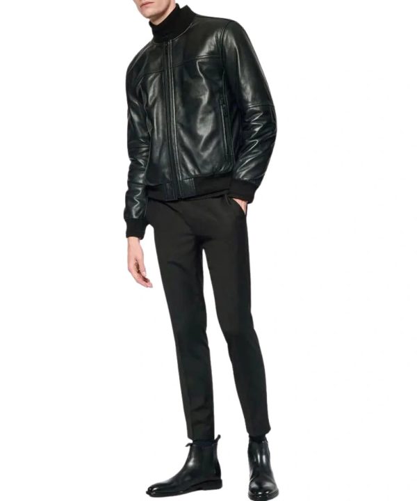 Mens Motorcycle Plain Leather Jacket Black
