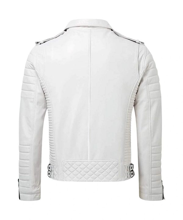 Mens Motorcycle White Biker Leather Jacket
