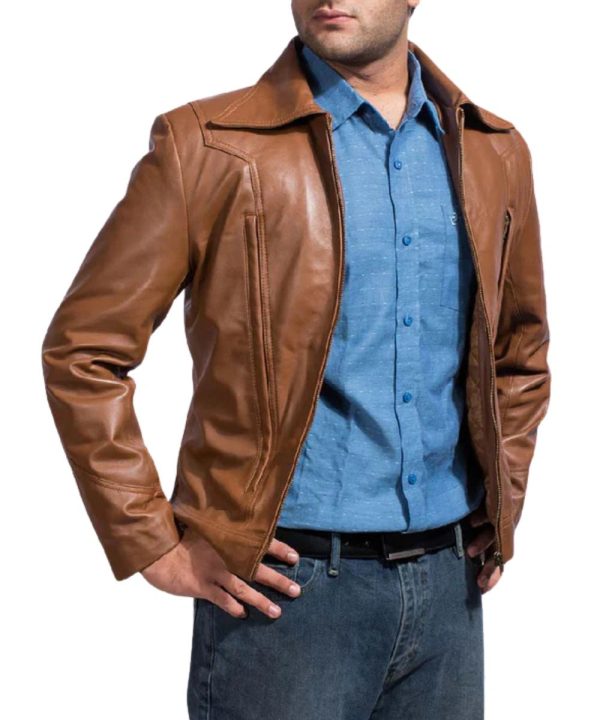 Mens Old School Brown Motorcycle Leather Jacket