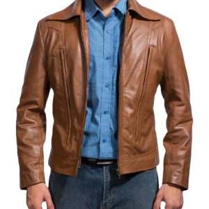Mens Old School Motorcycle Brown Leather Jacket