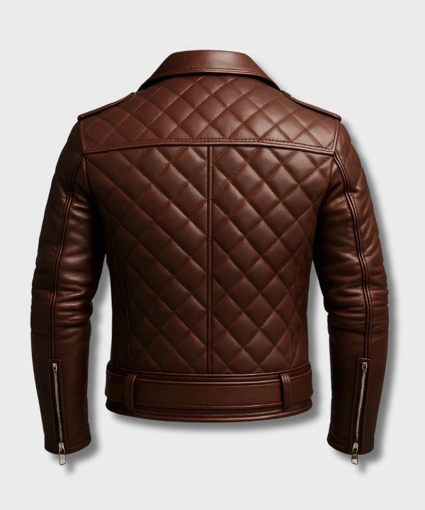 Mens Quilted Biker Brown Leather Jacket