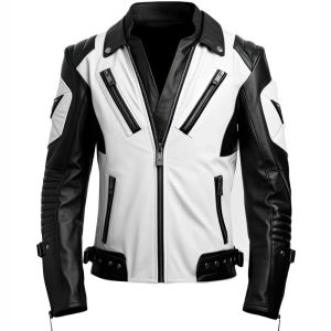 Mens Quilted Slim Fit Motorcycle Biker Leather Jacket White Black